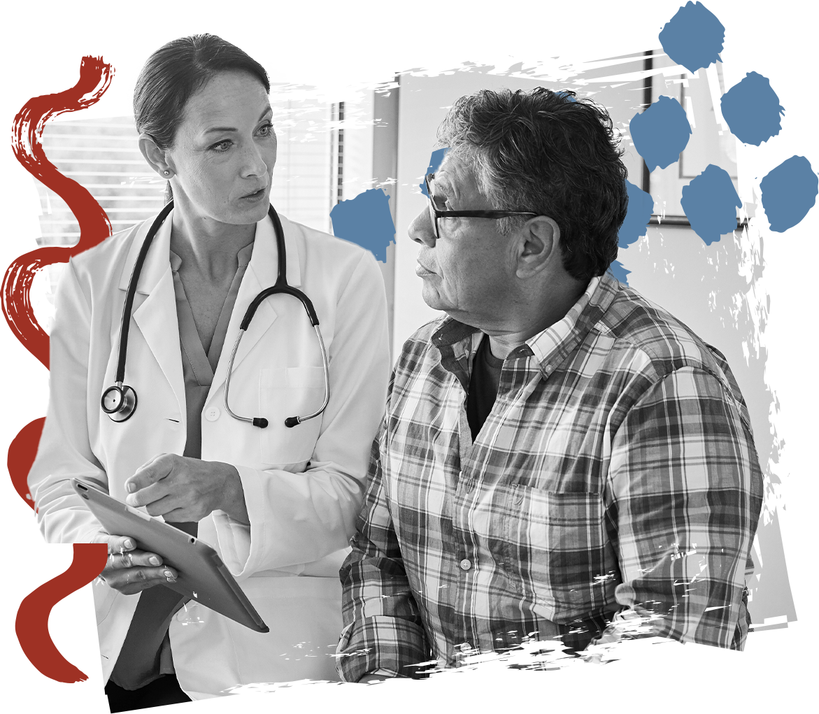 A doctor speaks with a patient in a healthcare setting